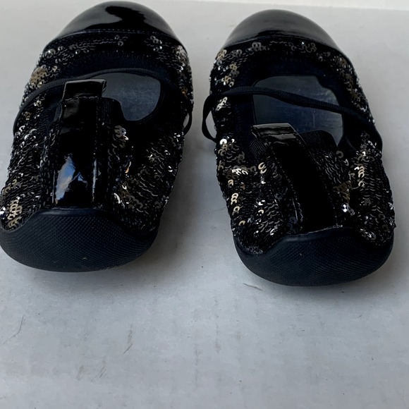 Stuart Weitzman Black Claire Sequin Patent Ballet Flats Mary Jane Elastic Size 4 - Picture 3 of 7
